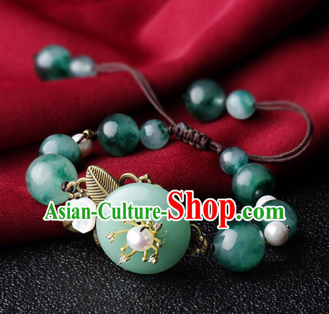 Chinese Traditional Jewelry Accessories National Hanfu Green Agate Bracelet for Women