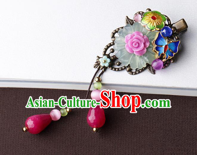 Chinese Traditional Hair Accessories National Hanfu Blueing Butterfly Tassel Hair Stick for Women