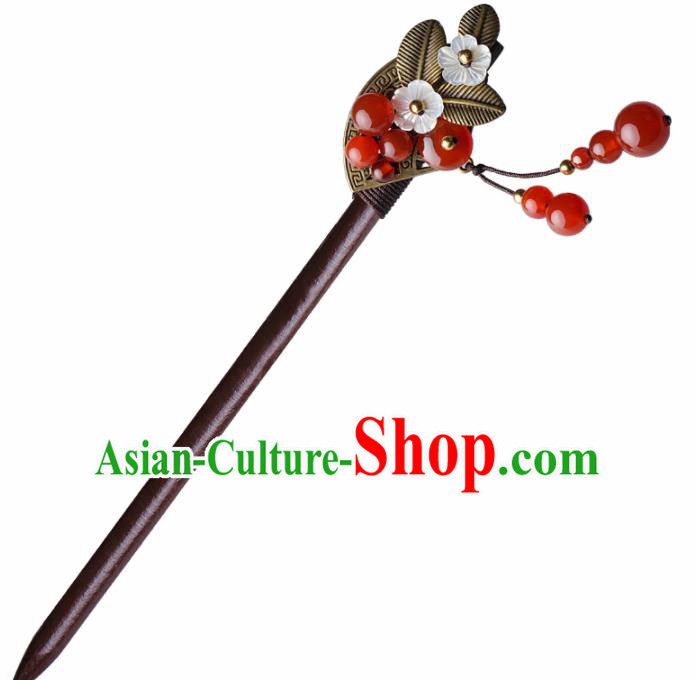 Chinese Traditional Hair Accessories National Hanfu Red Agate Beads Tassel Hairpins for Women