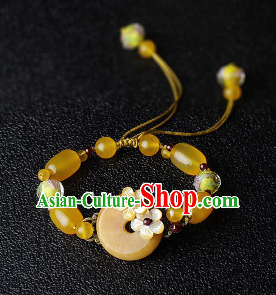 Chinese Traditional Jewelry Accessories National Hanfu Yellow Chalcedony Beads Bracelet for Women