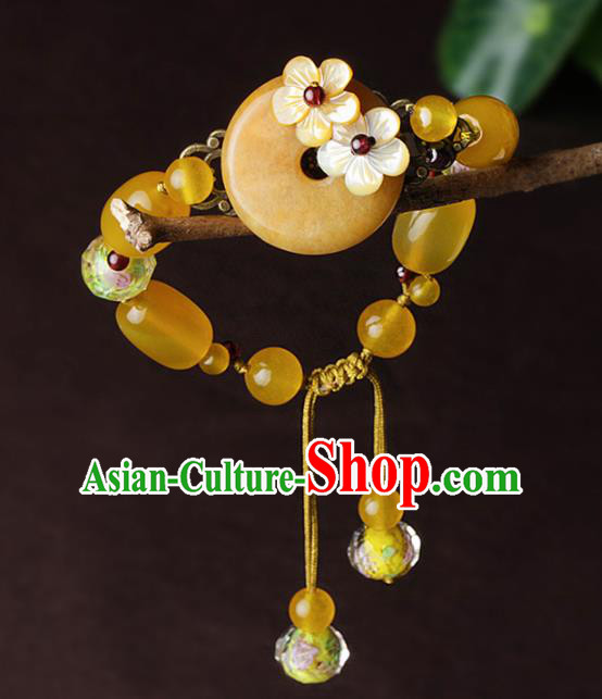 Chinese Traditional Jewelry Accessories National Hanfu Yellow Chalcedony Beads Bracelet for Women