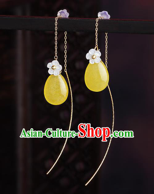 Chinese National Hanfu Classical Yellow Earrings Traditional Ear Jewelry Accessories for Women