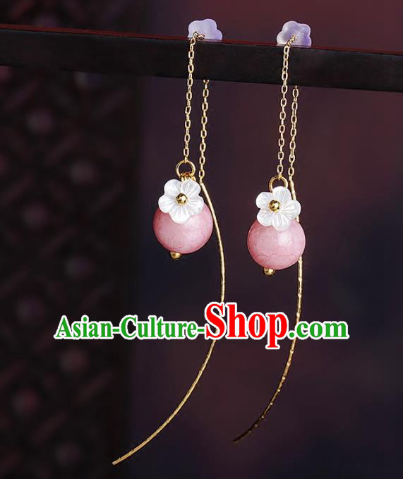 Chinese National Hanfu Classical Pink Earrings Traditional Ear Jewelry Accessories for Women