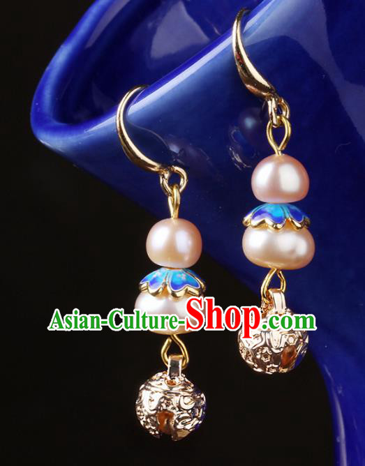 Chinese National Hanfu Classical Pink Pearls Earrings Traditional Ear Jewelry Accessories for Women