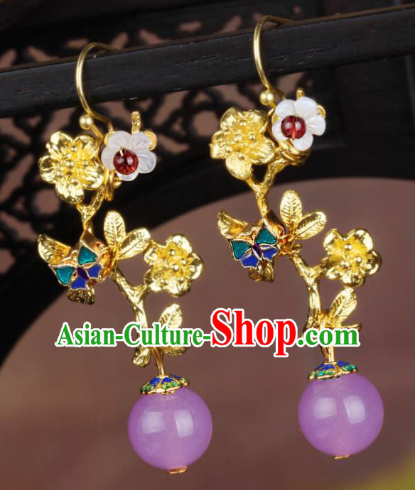 Chinese National Hanfu Classical Golden Wintersweet Earrings Traditional Ear Jewelry Accessories for Women