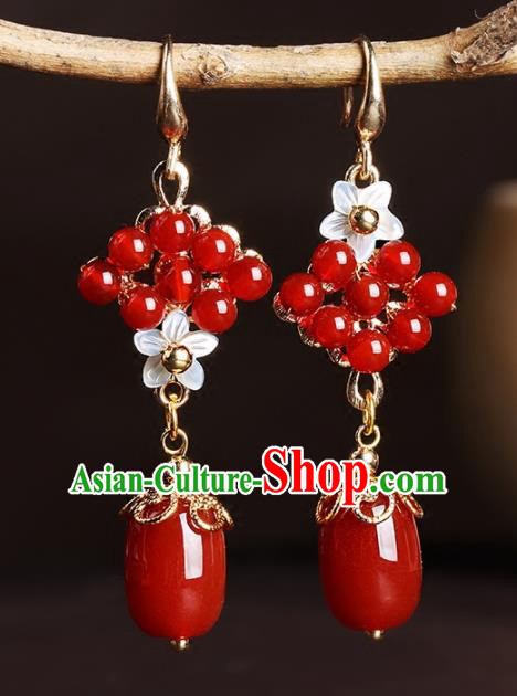 Chinese National Classical Hanfu Red Beads Earrings Traditional Jewelry Accessories for Women