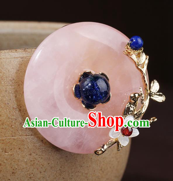 Chinese Traditional Jewelry Accessories National Hanfu Rose Chalcedony Brooch for Women