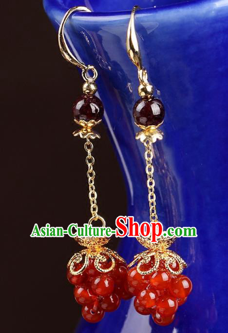 Chinese National Classical Hanfu Agate Beads Earrings Traditional Jewelry Accessories for Women