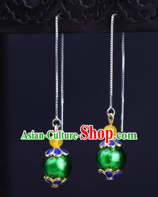 Chinese National Classical Hanfu Green Bead Earrings Traditional Ear Jewelry Accessories for Women