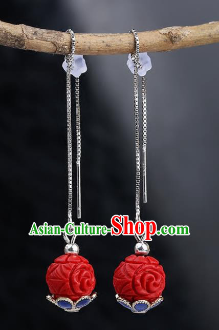 Chinese Yunnan National Classical Red Earrings Traditional Ear Jewelry Accessories for Women