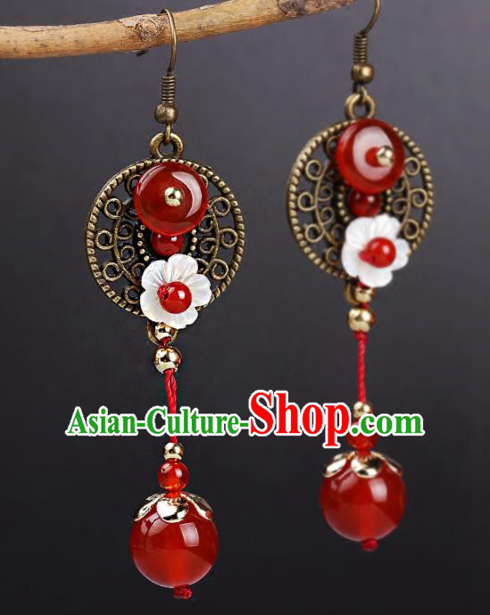Chinese Yunnan National Classical Agate Earrings Traditional Ear Jewelry Accessories for Women