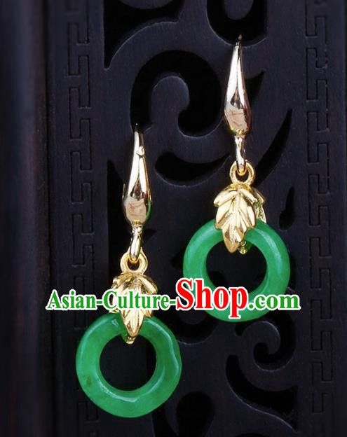 Chinese Yunnan National Classical Green Jade Earrings Traditional Ear Jewelry Accessories for Women