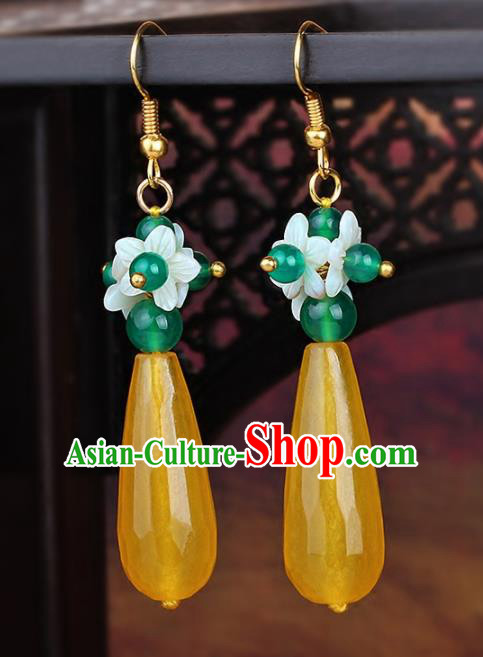 Chinese Yunnan National Classical Yellow Chalcedony Earrings Traditional Ear Jewelry Accessories for Women