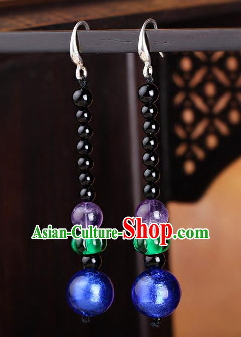 Chinese Yunnan National Classical Beads Earrings Traditional Ear Jewelry Accessories for Women