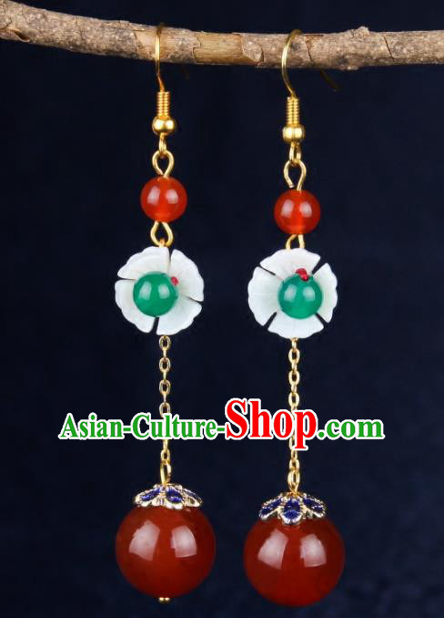 Chinese Yunnan National Classical Agate Tassel Earrings Traditional Hanfu Ear Jewelry Accessories for Women