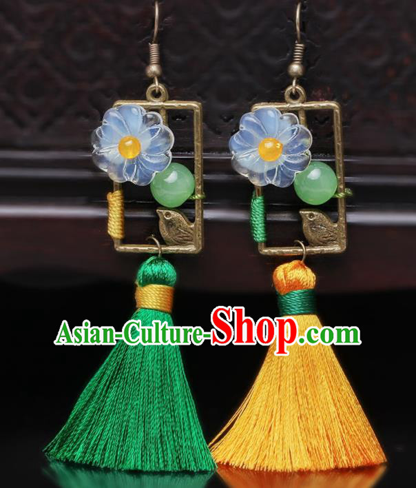 Chinese Yunnan National Classical Birds Tassel Earrings Traditional Hanfu Ear Jewelry Accessories for Women