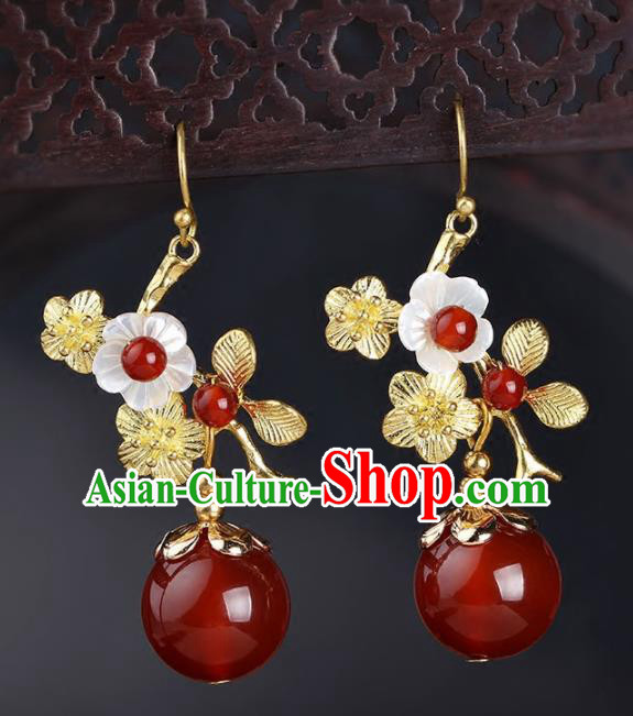 Chinese Yunnan National Classical Golden Wintersweet Earrings Traditional Ear Jewelry Accessories for Women