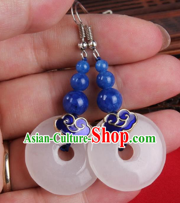 Chinese Yunnan National Cloisonne Jade Earrings Traditional Classical Hanfu Ear Jewelry Accessories for Women