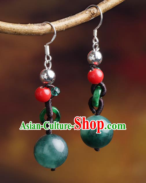 Chinese Yunnan National Classical Jade Earrings Traditional Ear Jewelry Accessories for Women