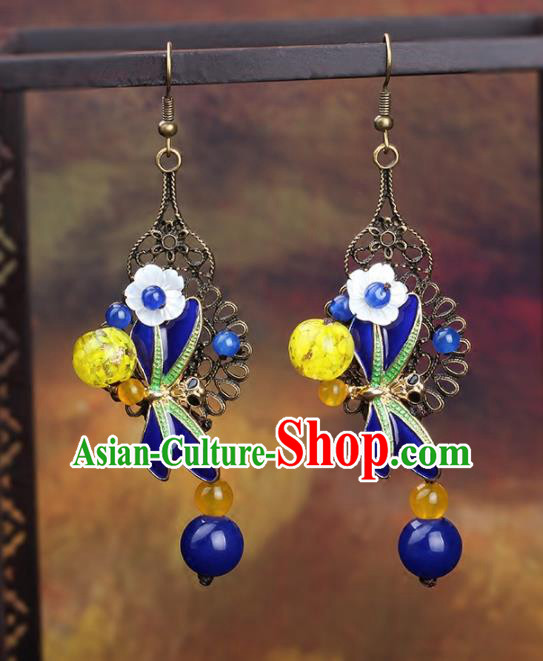 Chinese Yunnan National Classical Earrings Traditional Blueing Ear Jewelry Accessories for Women
