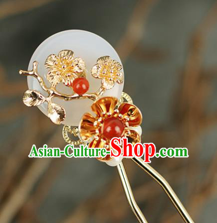 Handmade Chinese Traditional Jade Plum Blossom Hairpins Traditional Classical Hanfu Hair Accessories for Women