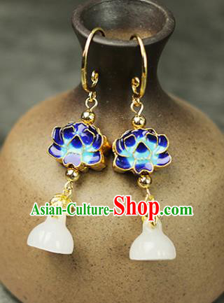 Chinese Handmade Blueing Lotus Earrings Traditional Classical Hanfu Ear Jewelry Accessories for Women