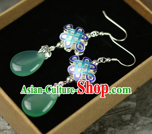 Chinese Handmade Blueing Green Earrings Traditional Classical Hanfu Ear Jewelry Accessories for Women