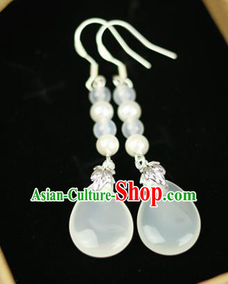 Chinese Handmade White Earrings Traditional Classical Hanfu Ear Jewelry Accessories for Women