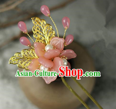 Handmade Chinese Traditional Pink Flowers Hairpins Traditional Classical Hanfu Hair Accessories for Women