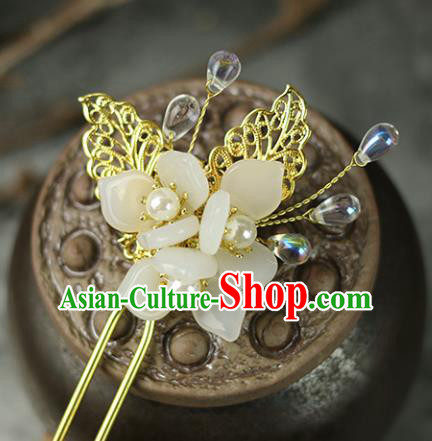 Handmade Chinese Traditional White Flowers Hairpins Traditional Classical Hanfu Hair Accessories for Women