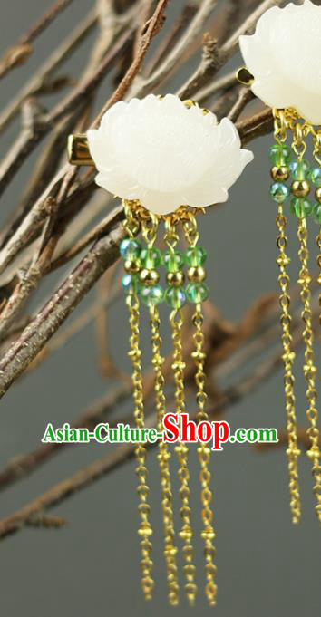 Handmade Chinese Traditional Carving Jade Lotus Hair Claw Traditional Classical Hanfu Hair Accessories for Women