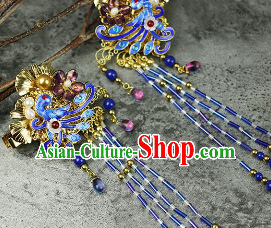 Handmade Chinese Traditional Blueing Phoenix Hair Claws Traditional Classical Hanfu Hair Accessories for Women
