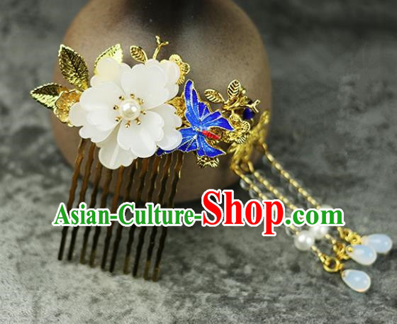 Handmade Chinese Traditional Blueing Butterfly Hair Combs Traditional Classical Hanfu Hair Accessories for Women