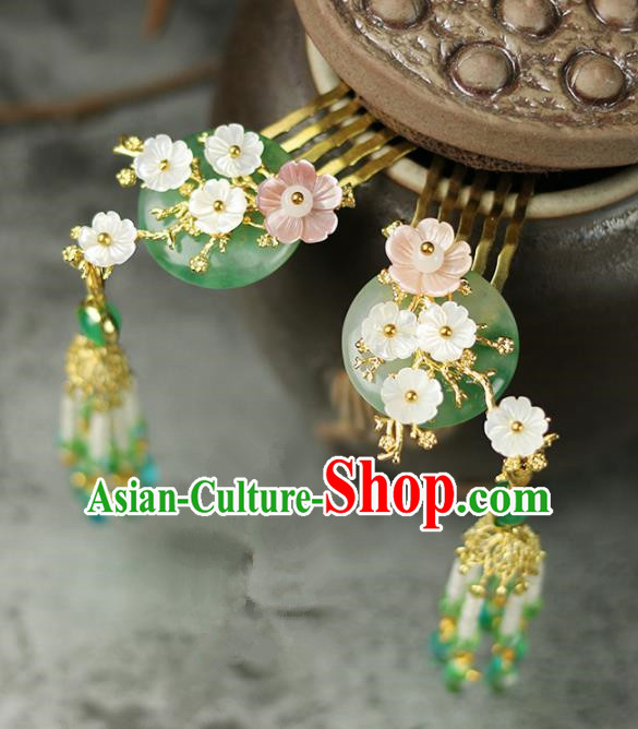 Handmade Chinese Traditional Jade Tassel Hair Combs Traditional Classical Hanfu Hair Accessories for Women