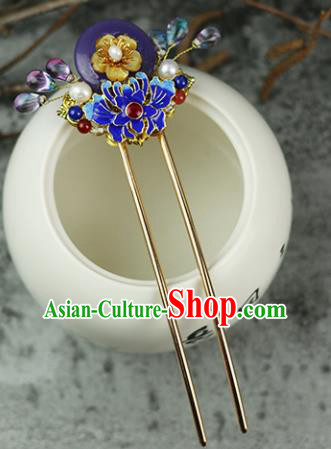 Handmade Chinese Traditional Blueing Lotus Purple Hairpins Traditional Classical Hanfu Hair Accessories for Women