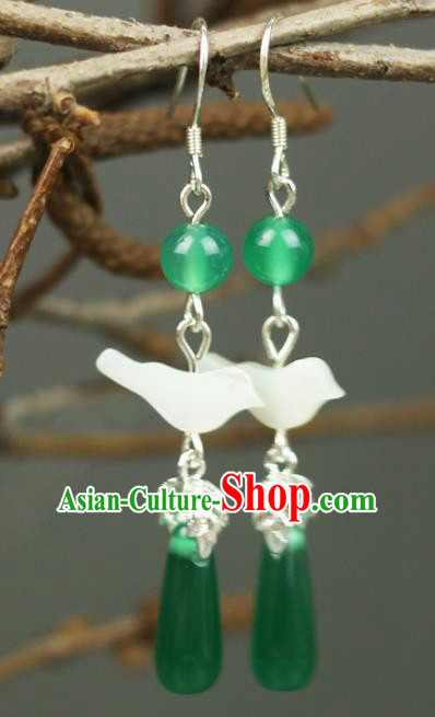 Chinese Handmade Shell Bird Earrings Traditional Classical Hanfu Ear Jewelry Accessories for Women