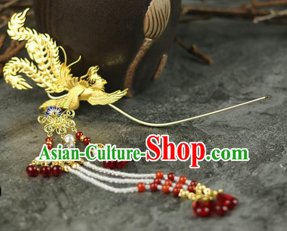 Handmade Chinese Traditional Golden Phoenix Tassel Hairpins Traditional Classical Hanfu Hair Accessories for Women