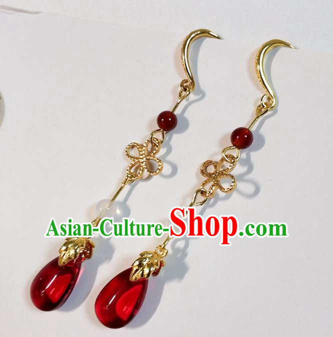 Chinese Ancient Handmade Red Earrings Traditional Classical Hanfu Ear Jewelry Accessories for Women