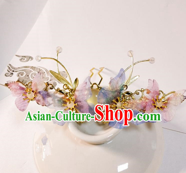 Handmade Chinese Traditional Silk Butterfly Hairpins Ancient Classical Hanfu Hair Accessories for Women