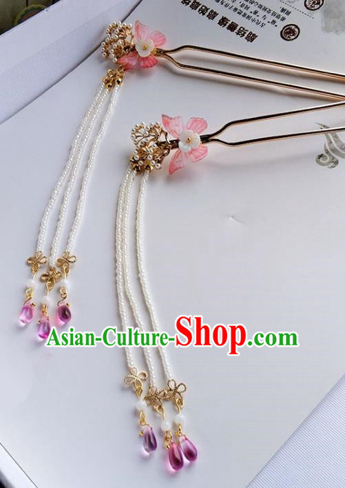 Handmade Chinese Traditional Red Butterfly Tassel Hairpins Ancient Classical Hanfu Hair Accessories for Women