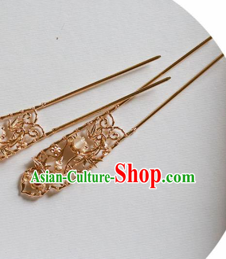 Handmade Chinese Traditional Golden Hairpins Ancient Classical Hanfu Hair Accessories for Women
