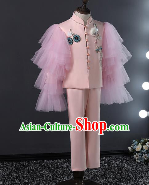 Children Modern Dance Costume Compere Halloween Catwalks Embroidered Pink Suits for Kids