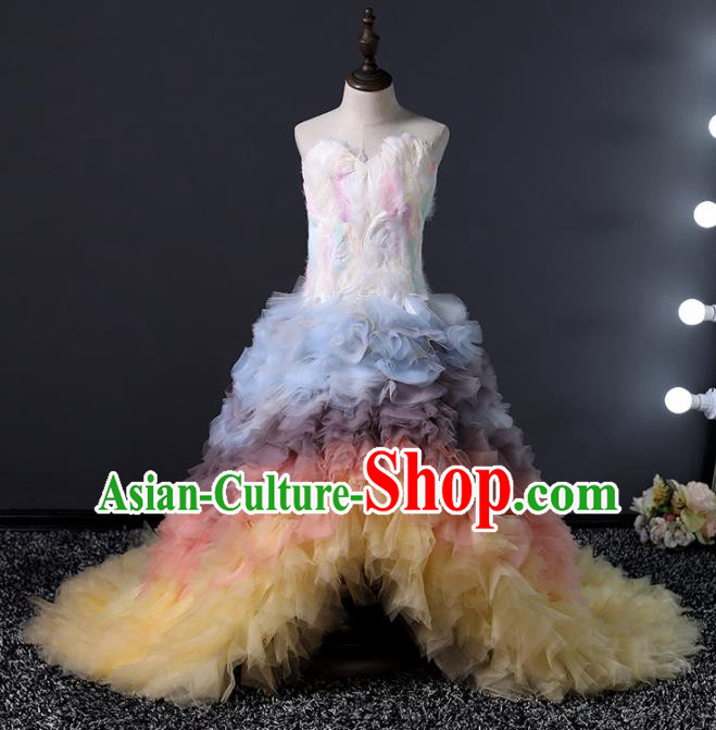 Children Modern Dance Costume Stage Performance Princess Compere Colorful Full Dress for Girls Kids