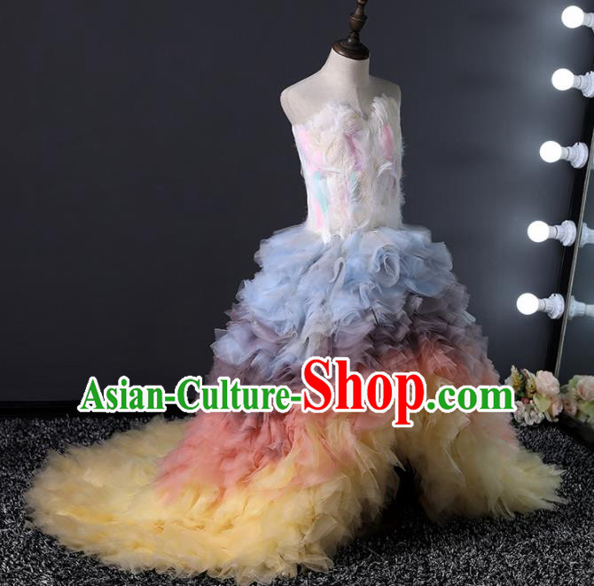 Children Modern Dance Costume Stage Performance Princess Compere Colorful Full Dress for Girls Kids