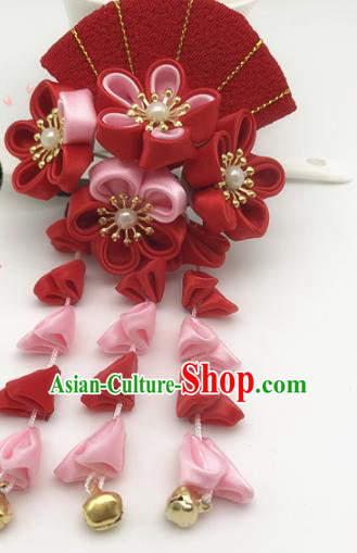 Asian Japanese Traditional Handmade Red Fan Hairpins Japan Classical Kimono Hair Accessories for Women