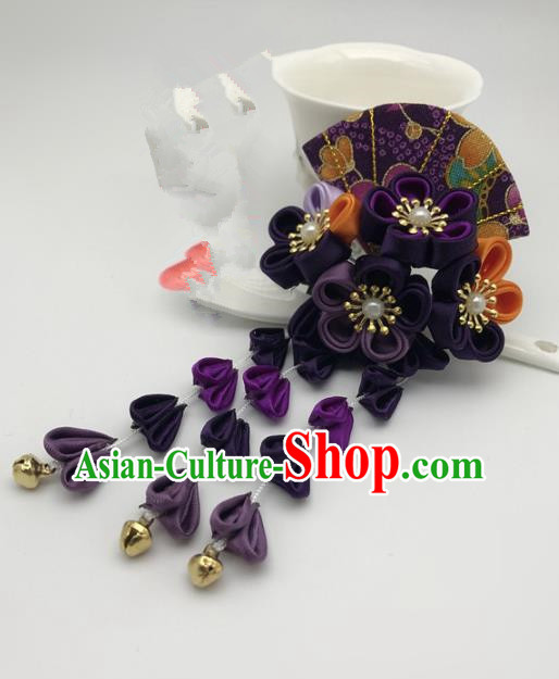 Asian Japanese Traditional Handmade Purple Fan Hairpins Japan Classical Kimono Hair Accessories for Women