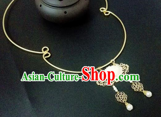 Chinese Traditional Hanfu Jade Lotus Necklace Traditional Classical Jewelry Accessories for Women
