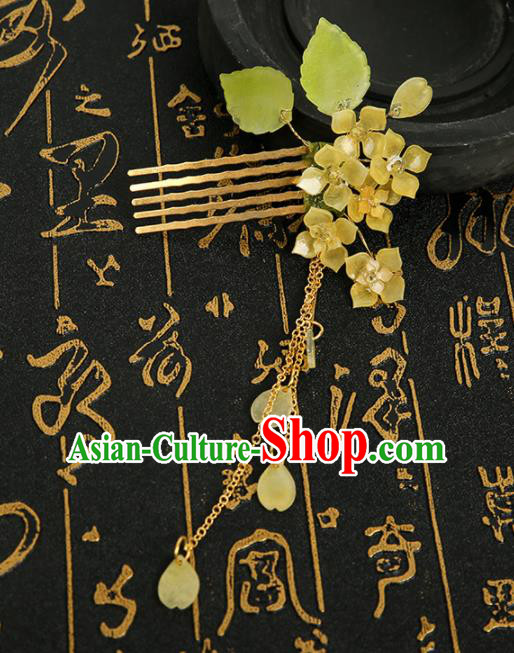Chinese Ancient Traditional Hanfu Yellow Flowers Tassel Hair Comb Handmade Classical Hair Accessories for Women