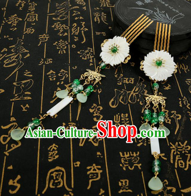 Chinese Ancient Traditional Hanfu Green Tassel Hair Comb Hairpins Handmade Classical Hair Accessories for Women