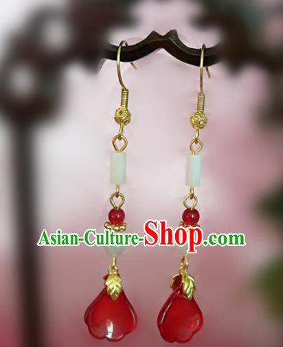 Chinese Ancient Handmade Jade Pearl Earrings Traditional Classical Hanfu Ear Jewelry Accessories for Women